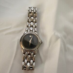 Movado Black Dial Silver Bracelet Watch